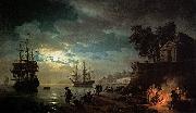 Claude-joseph Vernet Seaport by Moonlight painting